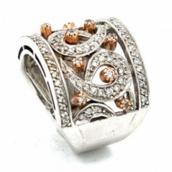 14K Sonia Bitton White & Rose Gold Diamond Swirl Wedding Ring  - Picture 2 of 5